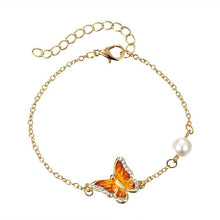 Load image into Gallery viewer, Fashion Link Bracelet with Oil Painted Butterfly Charm Bangles Imitation Pearl Wedding Bridal Bracelets Birthday Jewelry Gift