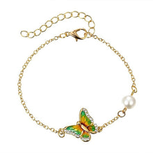 Load image into Gallery viewer, Fashion Link Bracelet with Oil Painted Butterfly Charm Bangles Imitation Pearl Wedding Bridal Bracelets Birthday Jewelry Gift