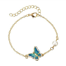 Load image into Gallery viewer, Fashion Link Bracelet with Oil Painted Butterfly Charm Bangles Imitation Pearl Wedding Bridal Bracelets Birthday Jewelry Gift