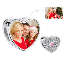 Load image into Gallery viewer, Personalized Custom Photo Heart Charms 925 Sterling Silver Crystal Beads Fit Original Pandora Charm Bracelet DIY Jewelry Making