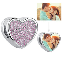 Load image into Gallery viewer, Personalized Custom Photo Heart Charms 925 Sterling Silver Crystal Beads Fit Original Pandora Charm Bracelet DIY Jewelry Making