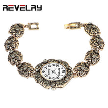 Load image into Gallery viewer, QINGXIYA Brand Women Ancient Gold Bracelet Luxury Watches Grey Rhinestone Ladies Quartz Wristwatch Casual Women Dress Colck