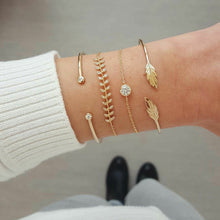 Load image into Gallery viewer, Tocona Fashion Geometric Gold Color Crystal Leaf Bracelet Set for Women Opening Adjustable Bracelets Bangle Party Jewelry 6885