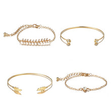 Load image into Gallery viewer, Tocona Fashion Geometric Gold Color Crystal Leaf Bracelet Set for Women Opening Adjustable Bracelets Bangle Party Jewelry 6885