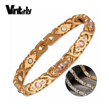 Load image into Gallery viewer, Vinterly Magnetic Bracelet Women Chain Crystal Gold-color Stainless Steel Bracelet Women Cross Health Energy Bracelets for Women