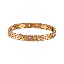 Load image into Gallery viewer, Vinterly Magnetic Bracelet Women Chain Crystal Gold-color Stainless Steel Bracelet Women Cross Health Energy Bracelets for Women