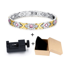 Load image into Gallery viewer, Vinterly Magnetic Bracelet Women Chain Crystal Gold-color Stainless Steel Bracelet Women Cross Health Energy Bracelets for Women