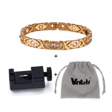 Load image into Gallery viewer, Vinterly Magnetic Bracelet Women Chain Crystal Gold-color Stainless Steel Bracelet Women Cross Health Energy Bracelets for Women