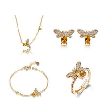 Load image into Gallery viewer, Charms Bee Design 925 Sterling Silver Jewelry Sets Citrine Pendant Necklace Earrings Ring Bracelet Jewelry Gifts For Women
