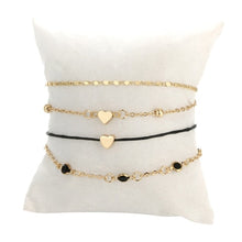 Load image into Gallery viewer, docona Bohemian Gold Color Black Stone Heart Layered Anklet for Women Girl Metal Geometric Adjustable Anklets Pulseras 5292
