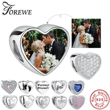 Load image into Gallery viewer, Personalized Custom Photo Heart Charms 925 Sterling Silver Crystal Beads Fit Original Pandora Charm Bracelet DIY Jewelry Making

