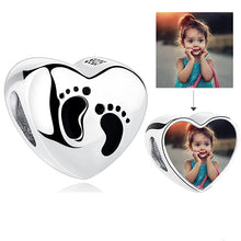 Load image into Gallery viewer, Personalized Custom Photo Heart Charms 925 Sterling Silver Crystal Beads Fit Original Pandora Charm Bracelet DIY Jewelry Making
