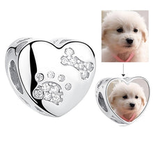 Load image into Gallery viewer, Personalized Custom Photo Heart Charms 925 Sterling Silver Crystal Beads Fit Original Pandora Charm Bracelet DIY Jewelry Making
