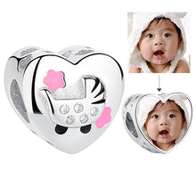 Load image into Gallery viewer, Personalized Custom Photo Heart Charms 925 Sterling Silver Crystal Beads Fit Original Pandora Charm Bracelet DIY Jewelry Making

