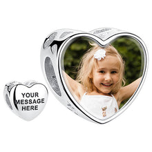 Load image into Gallery viewer, Personalized Custom Photo Heart Charms 925 Sterling Silver Crystal Beads Fit Original Pandora Charm Bracelet DIY Jewelry Making
