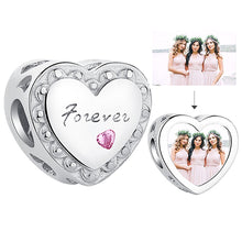 Load image into Gallery viewer, Personalized Custom Photo Heart Charms 925 Sterling Silver Crystal Beads Fit Original Pandora Charm Bracelet DIY Jewelry Making
