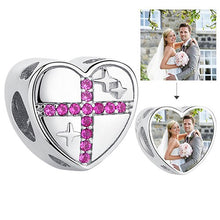 Load image into Gallery viewer, Personalized Custom Photo Heart Charms 925 Sterling Silver Crystal Beads Fit Original Pandora Charm Bracelet DIY Jewelry Making
