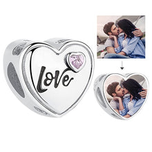 Load image into Gallery viewer, Personalized Custom Photo Heart Charms 925 Sterling Silver Crystal Beads Fit Original Pandora Charm Bracelet DIY Jewelry Making
