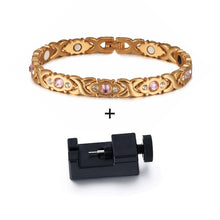 Load image into Gallery viewer, Vinterly Magnetic Bracelet Women Chain Crystal Gold-color Stainless Steel Bracelet Women Cross Health Energy Bracelets for Women
