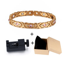 Load image into Gallery viewer, Vinterly Magnetic Bracelet Women Chain Crystal Gold-color Stainless Steel Bracelet Women Cross Health Energy Bracelets for Women
