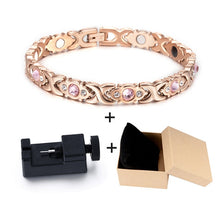 Load image into Gallery viewer, Vinterly Magnetic Bracelet Women Chain Crystal Gold-color Stainless Steel Bracelet Women Cross Health Energy Bracelets for Women
