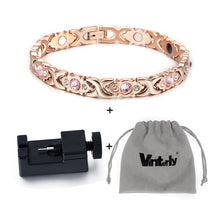 Load image into Gallery viewer, Vinterly Magnetic Bracelet Women Chain Crystal Gold-color Stainless Steel Bracelet Women Cross Health Energy Bracelets for Women
