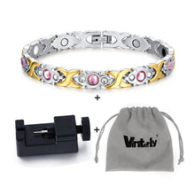Load image into Gallery viewer, Vinterly Magnetic Bracelet Women Chain Crystal Gold-color Stainless Steel Bracelet Women Cross Health Energy Bracelets for Women
