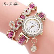 Load image into Gallery viewer, FanTeeDa Top Brand Women Bracelet Watches Ladies Love Leather Strap Rhinestone Quartz Wrist Watch Luxury Fashion Quartz Watch
