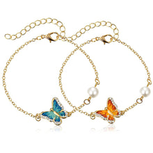 Load image into Gallery viewer, Fashion Link Bracelet with Oil Painted Butterfly Charm Bangles Imitation Pearl Wedding Bridal Bracelets Birthday Jewelry Gift

